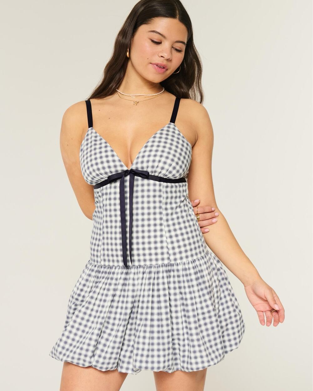 Hollister Blue Plaid Smocked Mini Dress Size Large